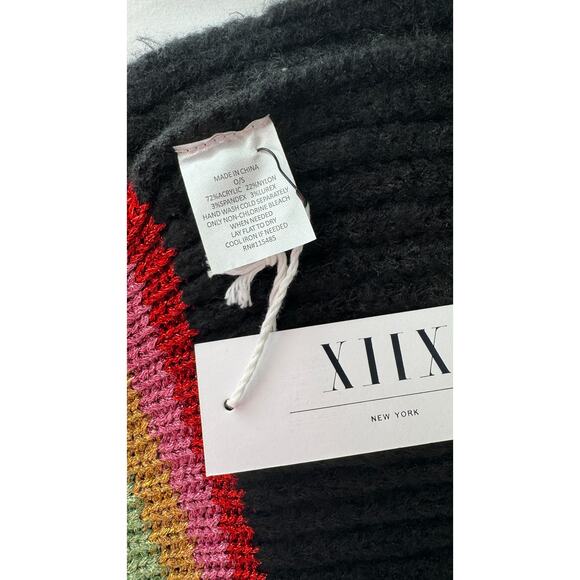 Black Metallic Rainbow Ribbed Knit Scarf New - Picture 5 of 6